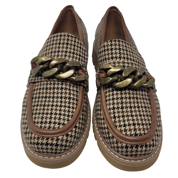 Hey Girl by Corkys Houndstooth Chain Link Lug Sole Loafers Brown Black Womens 9 - Picture 6 of 13